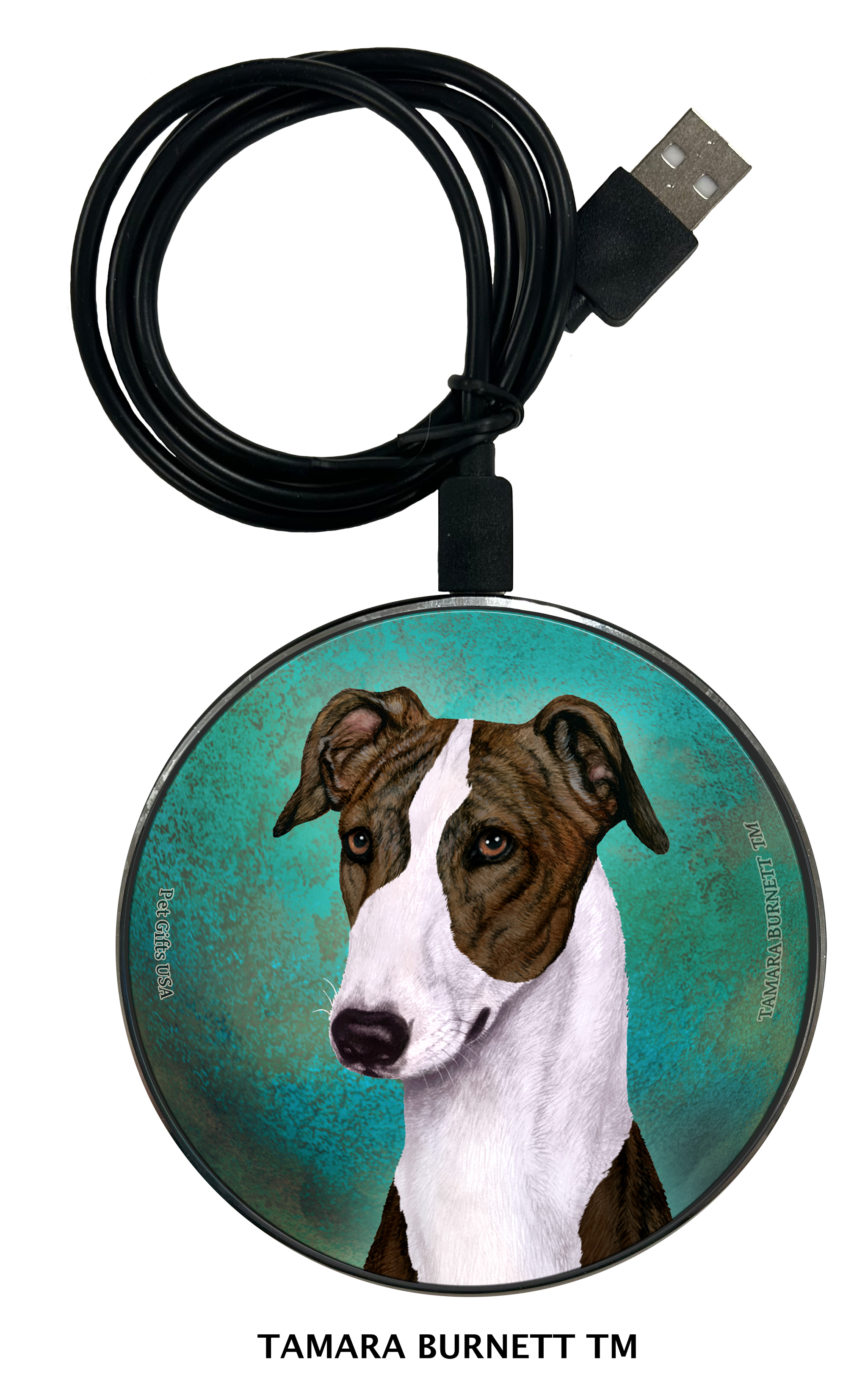 Greyhound Dark Brindle and White - Zoomies Phone Charger image